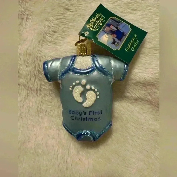 Babies First Christmas Glass Blown Ornament for Christmas Baby Blue Onsie - Picture 1 of 7